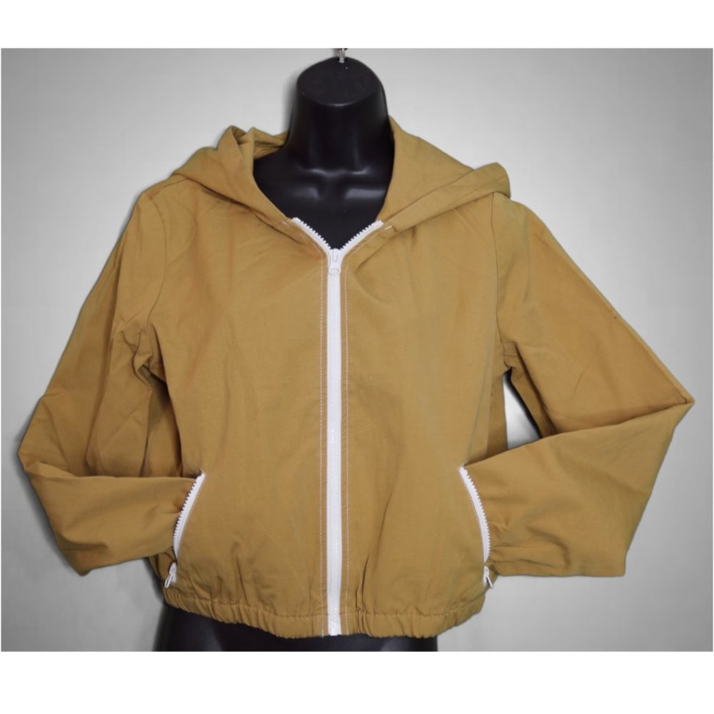 Tan Windbreaker Jacket White Zipper - Picture 3 of 4